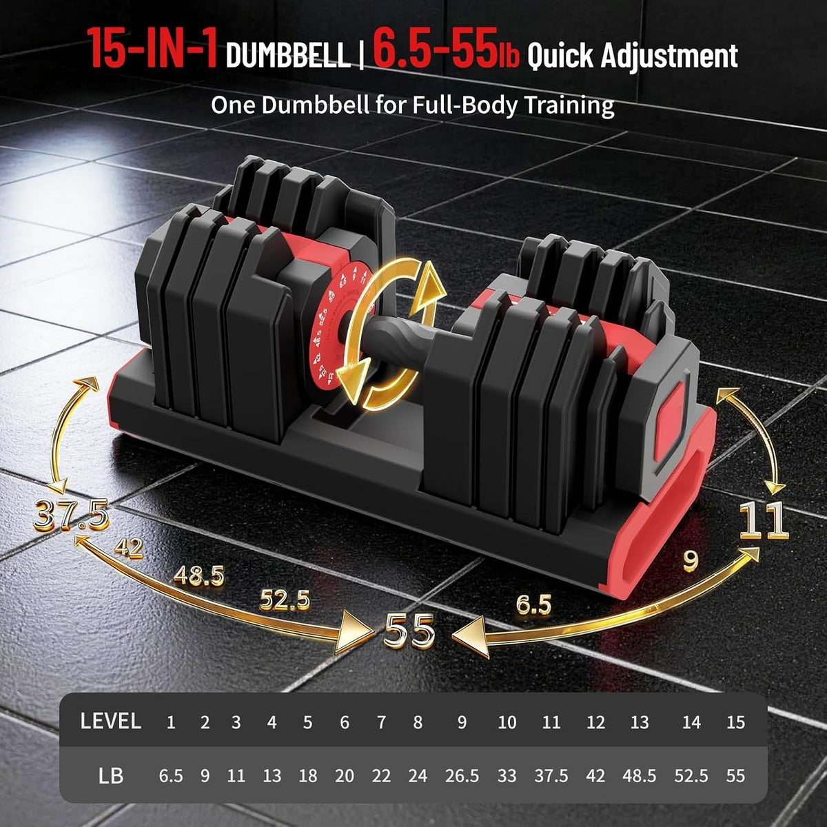 15-in-1 55/110LB Adjustable Dumbbell